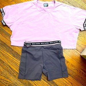 Muscle Nation Booty Shorts and crop tshirt set